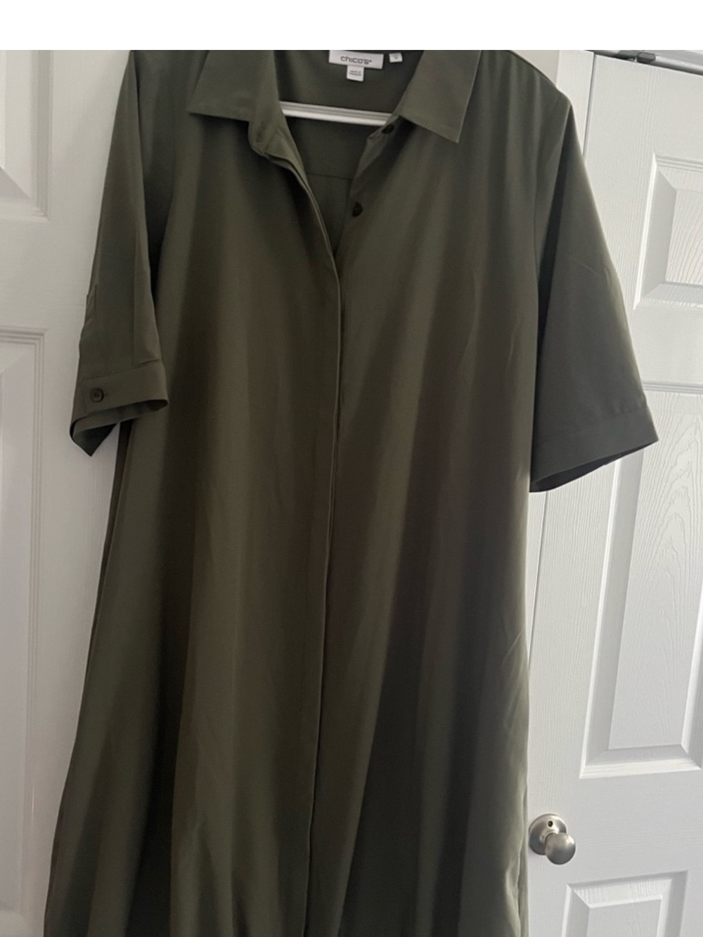 Chico's Olive Green Short-Sleeve Shirt Bugee Dress